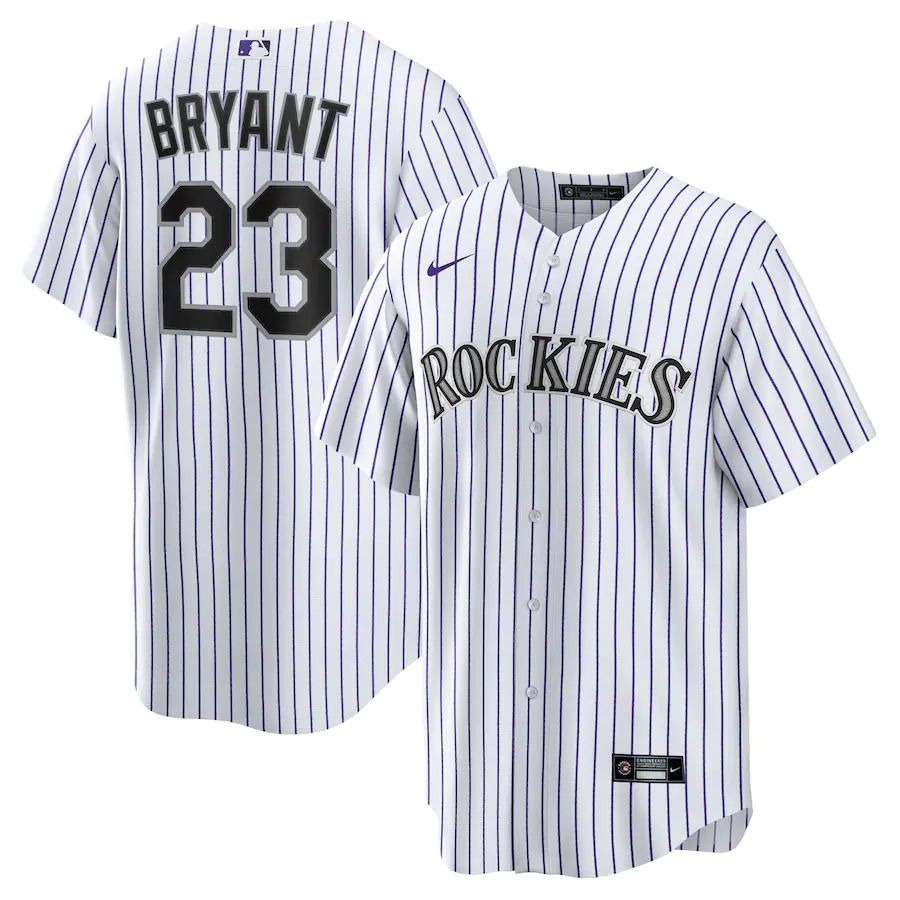 Men Colorado Rockies #23 Kris Bryant Nike White Purple Replica Player MLB Jersey